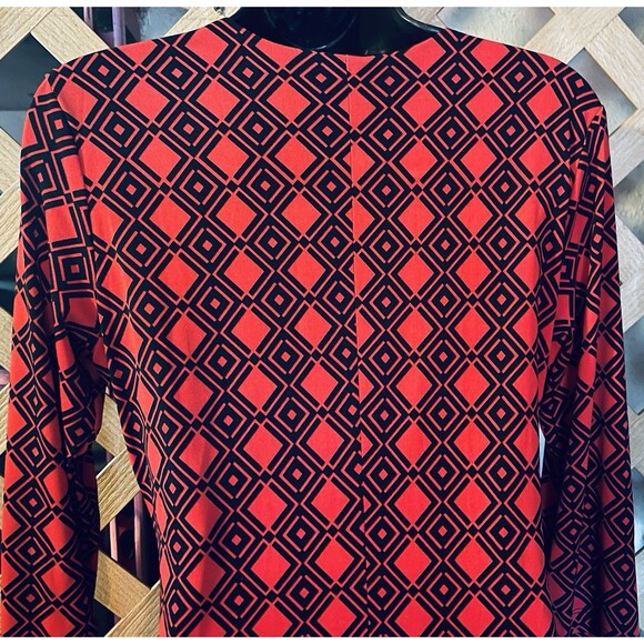 Karen Kane 4L60547 Tangerine Red Diamond Print Stretch Jersey Tiffany Dress M - Picture 5 of 9